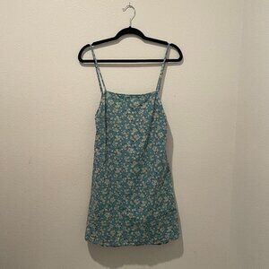 American Eagle Outfitters Teal Floral Tie Back Casual Square Neck Dress Size Med